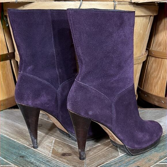 Cole Haan Air Purple Suede Platform Heeled Pump Pull-On Mid Calf Boots Women 8.5 - Picture 5 of 13